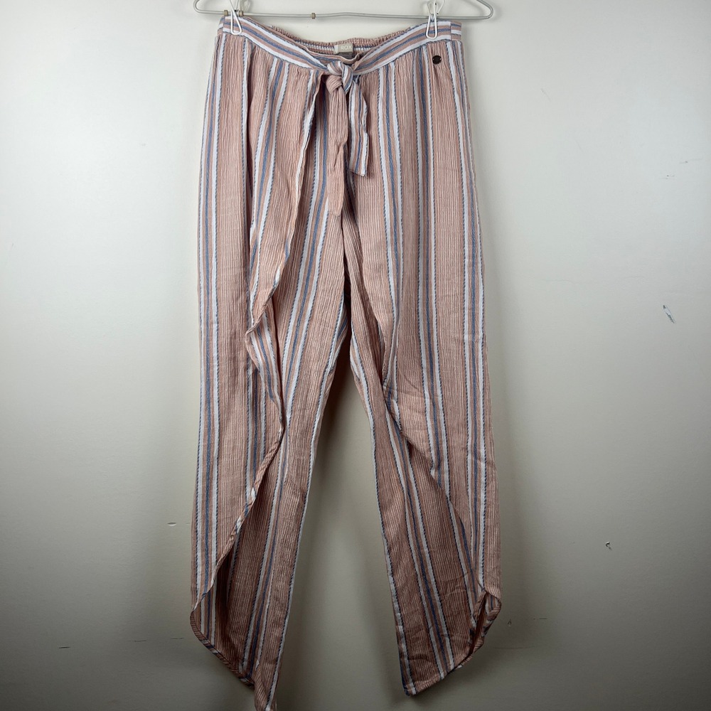 Roxy Striped Tulip Leg Pants, Tie Waist Beach Trousers Small